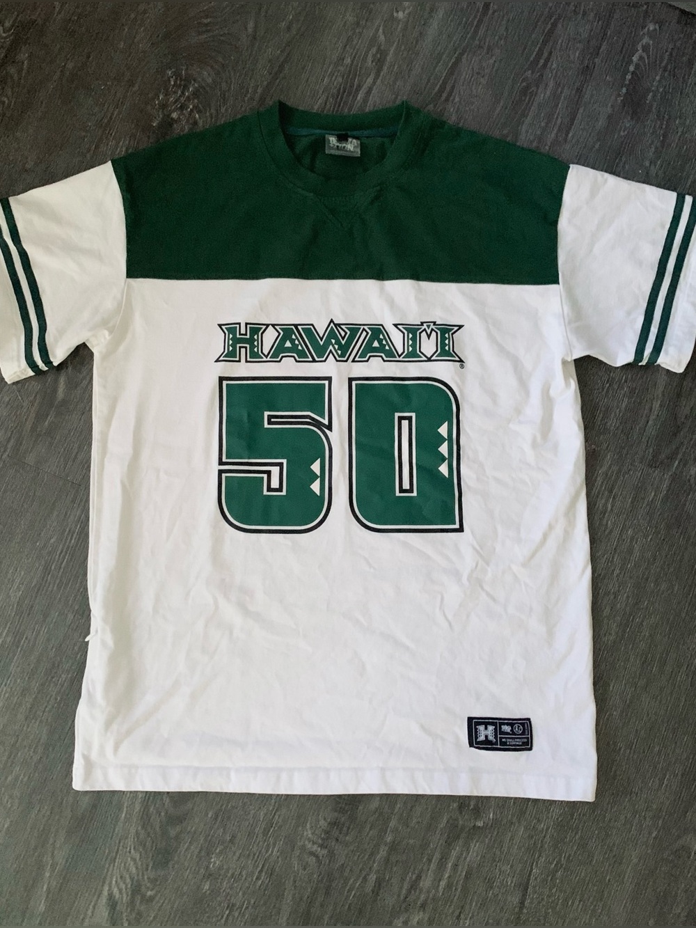 In4mation Hawaii 50 Jersey Tee Shirt Green/White XL NWOT